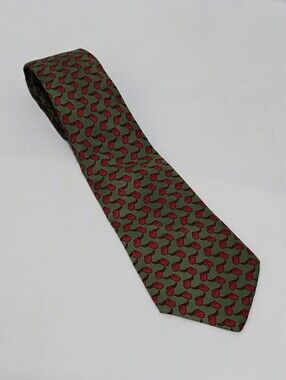 HERMÈS Paris Saddle Design 7173 FA Green Red Silk Tie
